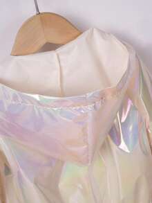 1pc Young Girl' Fashionable Short Jacket, Unisex Casual Iridescent Zipper Hooded Outerwear, Spring/Autumn