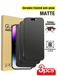 BOLLYMORE 3pcs Matte Ceramic Privacy Screen Protector, Compatible With IPhone 17 Pro Max/17 Air/16 Pro Max/16/16 Pro/16 Plus/14 Pro Max, 9H+ Scratch-Resistant, Sensitive Touch, Compatible With Phone Cases, Includes Cleaning Kit, High-Quality 9H+ Ceramic Film