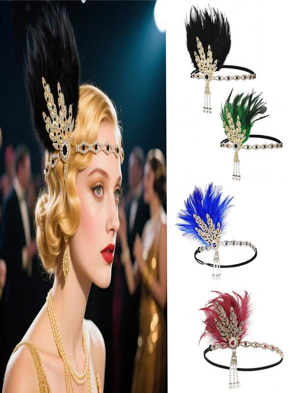 إكسسوارات تنكري لحفلات الزينة والتنكر على طراز عشرينيات القرن الماضي، شريط شعر ريشي فينتاج، للاحتفالات والهالوين والرقص