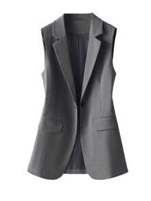 Women's Casual Loose Striped Vest Jacket, Single-Breasted, Suitable For Commuting, Spring/Autumn - Grey - View 3