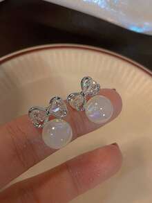 一对优雅蝴蝶和人造珍珠耳钉，时尚奢华的女士日常佩戴 - 銀色 - 查看 5