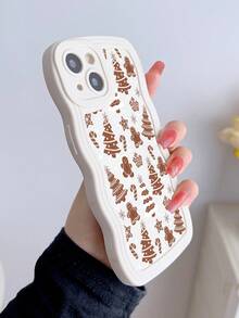 1pc Fashionable & Unique Christmas Tree & Gingerbread Man Graphic Beige Wavy Soft Phone Case Compatible With IPhone 16/16Pro/16Plus/15/15ProMax/15Pro/11/12/13/14ProMax/12Mini/13Mini/11Pro/11ProMax/12Pro/12ProMax/13Pro/13ProMax/14Pro/14ProMax, Creative & Elegant - Multicolor - View 2
