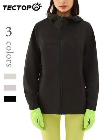 TECTOP Women's Outdoor Fleece Jacket, Hooded, Essential For Hiking, Camping, Travel, With Zipper Pockets, Multifunctional Soft Shell Jacket, Autumn/Winter