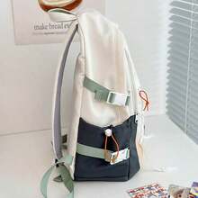 Un bolso de hombro de estilo sencillo y alta calidad, con un diseño de mochila de gran capacidad, satisface las necesidades de almacenamiento de libros de los estudiantes. Ideal para viajes y el ocio diario, es una opción ideal para estudiantes. - Blanco - Ver 5