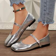 Shoes For Women Spring Autumn Outdoor Walking Travel Ladies Shoes Loafers Womens Square Toe Ballet Flats Comfortable Dressy Casual Slip On Ballerina Flat - 銀色 - 查看 3