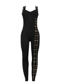 带金属环的高腰连体裤 - 2025 年女士无袖紧身连体裤，修身性感连体裤，夏季时尚街头服饰 - 黑色 - 查看 4