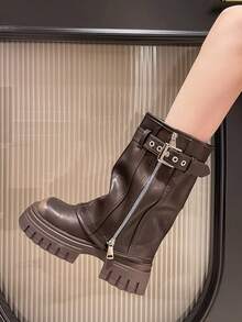 2025 New Thick Sole Platform Flared Leg Boots For Women, Autumn Retro Brown Short Knight Boots,Y2k Shoes - Brown - View 4