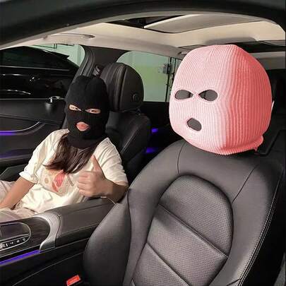 1pc Funny Car Headrest Cover, Ghost Car Headrest Cover, Interesting Car Headrest Cover, Scary Car Headrest, Stretchable, Fits Various Car Headrests, Multiple Colors Available