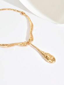 1 件不对称几何金属光泽拼接大泪珠吊坠项链，百搭，适合女性日常佩戴、节日、派对和各种场合 - 金黃色 - 查看 4