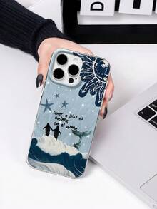 Funda de teléfono de gasa con plumas y diseño de pingüino a la luz del sol, compatible con iPhone 16 Pro Max, con botones enchapados, compatible con iPhone 15/14 Plus/13/12/11, funda protectora - Hilo de plumas plateadas de colores - Ver 2
