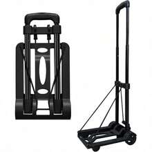 Folding Hand Truck With 4 Wheels, Lightweight Dolly Cart With Wheels Foldable, Expandable Baseplate Utility Luggage Cart Compact For Travel, Moving And Office Use, Easy To Store - màu đen - Xem 2