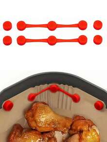 3pcs Air Fryer Magnet Silicone Buckle For Fixing Air Fryer Baking Paper, Safely Lock Disposable Liners And Prevent Paper Burning, Red - Multicolor - View 3