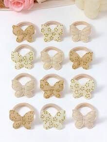 10 dây buộc tóc hình bướm vải màu be dễ thương cho bé gái, dây buộc tóc lấp lánh vàng thanh lịch, dây buộc tóc có độ đàn hồi cao, phụ kiện tóc công chúa cho tiệc tùng và mặc hàng ngày - Nhiều màu - Xem 9