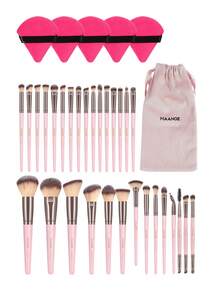 MAANGE 30 piezas/35 piezas Juego de brochas de maquillaje profesional, herramientas de maquillaje con cerdas de brocha suaves para un fácil transporte, brocha para base, brocha para sombra de ojos, brocha para cejas, 2 piezas de borlas triangulares para polvo, juego de brochas para viaje, juego de brochas, kit de brochas de maquillaje, juego de maquillaje completo, set de brochas de maquillaje, kit de maquillaje completo, set de regalo de maquillaje - Rosa - Ver 12