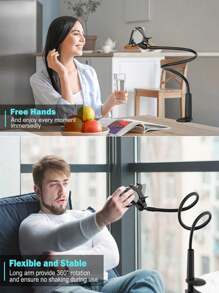 1pc Phone Stand Phone Holder 360° Rotating Universal Adjustable Gooseneck Slouchy Smartphones Bracket, Overhead Cell Phone Mount, Double Clip Mount, Compatible With Cellphone 4-7'', Reserve The Charging Port,Suitable For Various Scenarios, Such As Living Rooms, Bedrooms, Kitchens, Toilets, Etc., And Is Also A Perfect Choice For Giving Gifts.