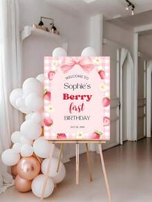 1件装 - 草莓主题定制一周岁生日海报，草莓一周岁生日欢迎牌，可编辑粉色蝴蝶结，草莓一周岁生日海报，可打印生日派对海报，已购买商品，草莓生日派对装饰，可定制姓名欢迎牌，甜蜜浆果，浆果主题一周岁生日派对装饰，草莓主题生日派对装饰海报 - 彩色 - 查看 5