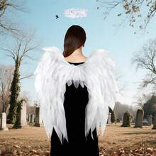 Mejora tu look de fiesta con alas de ángel de organza en blanco y negro: ¡perfectas para Halloween y celebraciones festivas - Blanco - Ver 5