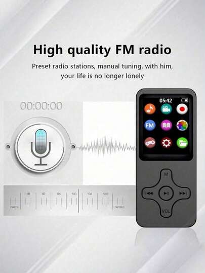 Reproductor MP3 / MP4, Reproductor de música Hotechs MP3 compatible con tarjeta de memoria SD de 64 GB, pantalla LCD digital clásica delgada de 1.82", puerto USB mini con radio FM, grabación de voz