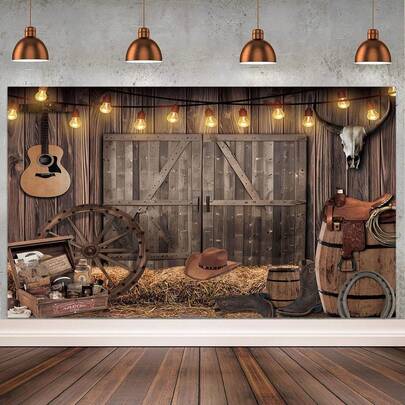 1 قطعة ديكور حفلة بموضوع الرعاة البرية الغربية، ديكور مسابقة الرعاة الغربية، خلفية تصوير ريفية للحظائر، لافتة عيد ميلاد الأطفال، إكسسوارات حفلة موضوع استوديو التصوير