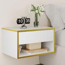 Gold Nightstand Set Of 2, Modern Bedside Table With Drawers And Open Shelf, Floating Design, Small Side Table For Bedroom, Black/ White - 白色 - 查看 3
