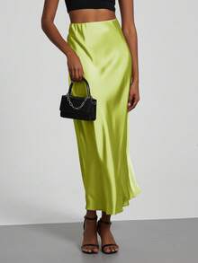 Women's Fashion All-Season Satin Elastic Waist Maxi Skirt - Reed Green - View 5