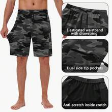 22" Men's Board Shorts Swimwear No Mesh Lining - Long Swim Trunks Surf Shorts Bathing Suit With Zipper Pocket UPF50+ - 05-blue - 查看 8