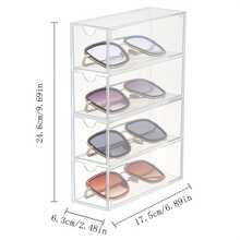 透明防尘现代办公桌收纳盒带抽屉 - 4 层透明亚克力可堆叠眼镜收纳盒带抽屉展示盒，适用于女士眼镜收纳盒，时尚眼镜、化妆品和口红独立隔层 - 可爱的办公用品、礼物