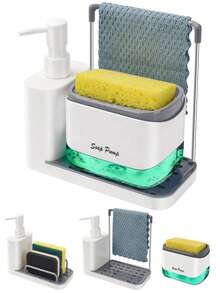 1 Set Handmade Soap Dispenser Kit, Includes Tray, Double-Layer Soap Dispenser, Sponge Holder And Dish Rack, Suitable For Kitchen Sink Countertop Storage, Practical Kitchen Tool, Home & Bathroom Decor, Autumn Decoration, Back To School Essential - Multicolor - View 7