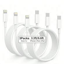 1/3 件 3.3 英尺/6.6 英尺 Type-C 转 Lightning 快速充电线，兼容 Apple 14 13 12 11 Pro Max XR XS X 8 7 6 Plus SE iPad Mini Nan MFi 认证 - 白色 - 查看 2