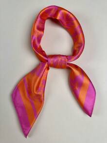 1 chiếc khăn choàng cổ bằng satin thanh lịch in họa tiết hoa và lá nhiệt đới phong cách Bohemian dành cho nữ, có thể dùng làm khăn trùm đầu, khăn quàng cổ hoặc phụ kiện váy. - Màu Hồng Tươi - Xem 3