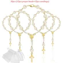 30 件玫瑰串珠手链，亚克力 3D 玫瑰串珠手链，配有欧根纱袋，适合洗礼礼物、初次圣餐礼物、派对礼物、婚礼庆典和其他场合 - 金黃色 - 查看 7