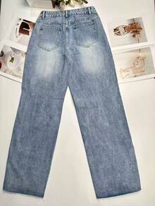 Women's Autumn Clothing Daily Match: Ripped Washed And Bleached Loose Straight Jeans