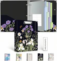 Carpeta organizadora de 3 anillos de 2.54, con portapapeles, 5 separadores con bolsillo, carpeta plástica, 18 etiquetas para divisores y porta bolígrafo (diseño Black Weeds, tamaño carta) - 03-azul Mable - Ver 25