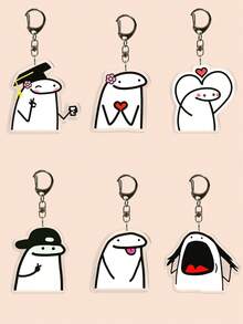 1 Piece White Popular Cartoon Character Keychain, Funny Love Anthropomorphic Expression Acrylic Bag Charm, Gift For Couple And Fans Valentines Car Accessories School Cute Goth Y2k