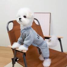 1 件卡其色休闲宠物服装，可爱四腿连帽背心，适合所有季节