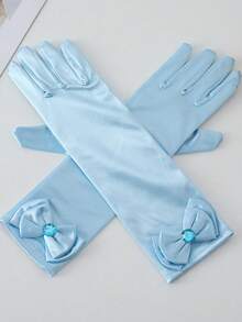 2pcs Princess Printed Gloves, Bow Gloves, Silk Queen Princess Elegant Gloves, Anna Ceremonial Costume Accessories Halloween