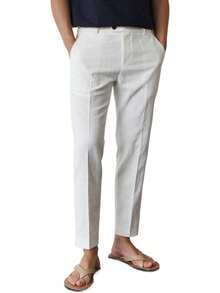 Linen Pants Men Slim Fit Elastic Waistband Lightweight Summer Beach Fashion Casual Pant-20256688 - trắng - Xem 7