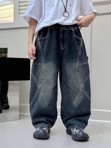 Gerade geschnittene Loose Fit Jeans für Teenager Jungen, geeignet für Alltag, Schule, Lässig und Outdoor, Herbst