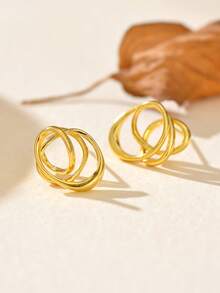 Pendientes de diseñador únicos de plata de ley 925 de estilo de línea de lujo ligero de Ewell, con diseño hueco retorcido para uso diario de niñas