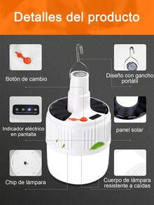 1 Pieza Luz Led Para Tienda De Campaña Recargable Por Usb, Lámpara solar LED con para camping,Súper Brillante Con Gancho Para Colgar, Luz Portátil De Ahorro De Energía Led Con Batería Recargable, Perfecto Para Acampar Al Aire Libre, Pescar, Reparar Coches, Iluminación De Emergencia, Puestos De Mercado Nocturno, luces portátiles para exteriores, accesorios de camping. - Multicolor - Ver 10