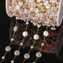 1m Faux ABS Pearl Beading Chain With Stainless Steel Link Bulk For Choker Necklace Bracelet Anklet DIY Craft Women Men Jewelry Making No Fade