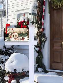 45*52厘米圣诞复古雪景马车图案邮箱罩，装饰性邮箱罩，冬季假日农舍花园户外装饰 - 彩色 - 查看 9