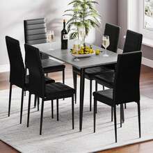 Grey Table and 6 Black Chairs