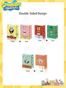 SpongeBob SquarePants 3/4/6/12 piezas Bolsas de regalo de papel con temática de Bob Esponja, personajes de dibujos animados de estrella de mar y cangrejo, ideal para decoración de fiestas, perfecto como obsequio de fiesta para amigos - Multicolor - Ver 8