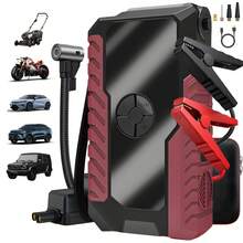 New Model Starter With Air Compressor, Portable Battery Starter 6000A Peak 150PSI Digital Tire Inflator, Portable 12V Car Battery Charger (2.64 Gallons Of Gasoline / 2.11 Gallons Of ) Quick Start Car With USB Charging Port And LED Emergency Light, Car Accessories Tools 6000A & 3000A Available Christmas - Igniter and air pump - red and black - 查看 11