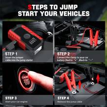 New Model Starter With Air Compressor, Portable Battery Starter 6000A Peak 150PSI Digital Tire Inflator, Portable 12V Car Battery Charger (2.64 Gallons Of Gasoline / 2.11 Gallons Of ) Quick Start Car With USB Charging Port And LED Emergency Light, Car Accessories Tools 6000A & 3000A Available Christmas - Igniter and air pump - red and black - 查看 3