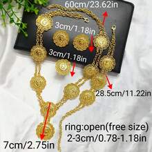 1 条项链、1 条手链、1 对耳环、1 枚戒指 - 4 件/套时尚女士镀金肖像硬币吊坠首饰套装，适合欧洲、非洲、中东、迪拜新娘、婚礼、派对、母亲节、毕业典礼、生日、节日礼物