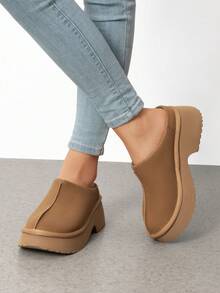 Women Platform Mules Wedge Closed Toe Clogs Faux Suede Slip On Memory Foam Non-Slip Lightweight Casual Slippers Shoes Autumn Winter - Màu Tím - Xem 4