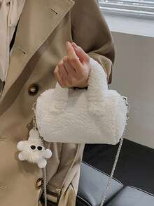 秋冬毛绒迷你手提包枕头配可爱吊坠配件 - 彩色 - 查看 9