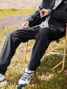 CAMEL CROWN 男士户外运动套装两件套，保暖、防风、防静电，休闲徒步夹克套装，秋冬季 - 幻影黑 - 查看 3